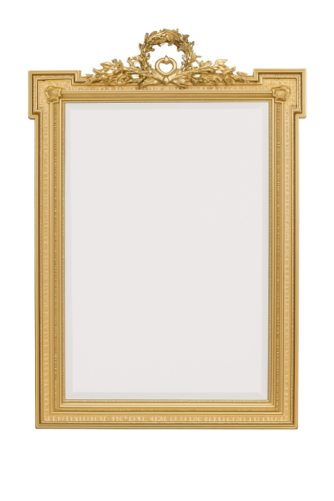 Pozlaćeno ogledalo Louis XVI s originalnim zrcalom i vijencem 1