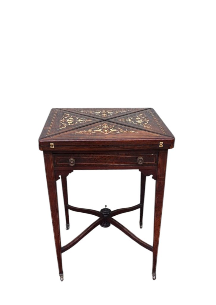 Engleski kartaški stol s intarzijama od slonovače Sheraton Edwardian